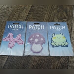 Kids Adhesive Patch - Pink Balloon Animal, Lavender Mushroom, Green Frog